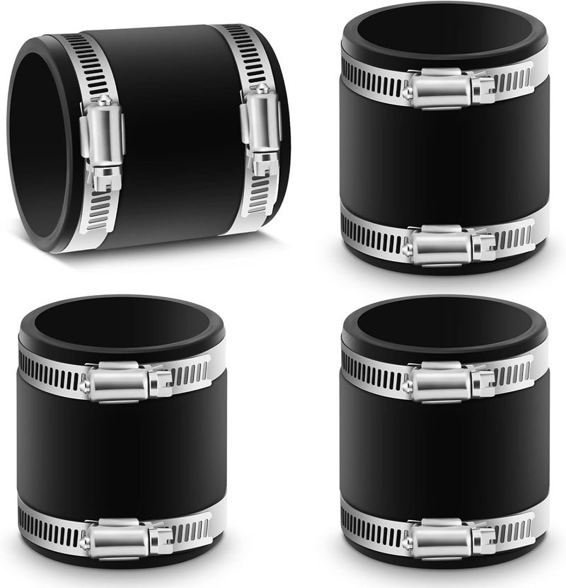 Minatee 4 Pcs Flexible PVC Coupling With Stainless Steel Clamps, for Plastic and Copper Plumbing Connections(2 Inch) - Image 1